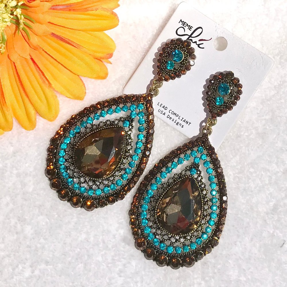 Boho Earrings Huge Post Drop Bling Dangles NWT - Picture 5 of 5